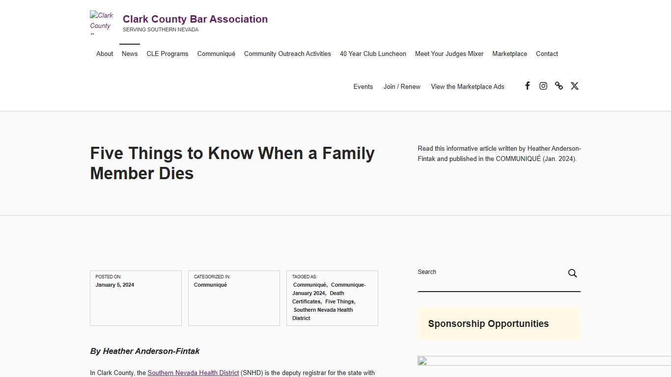 Five Things to Know When a Family Member Dies – Clark County Bar Association
